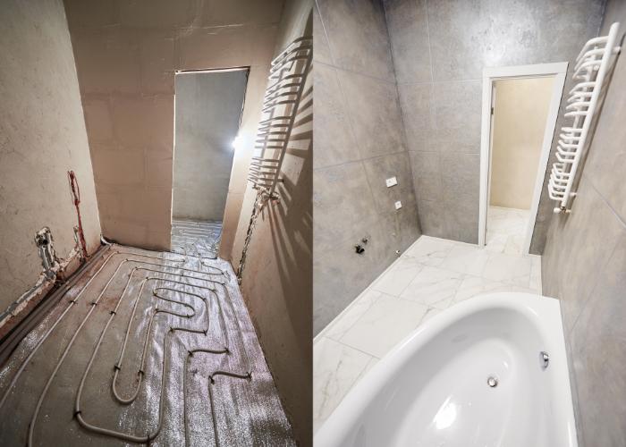 A new tub installation in a former lavatory.
